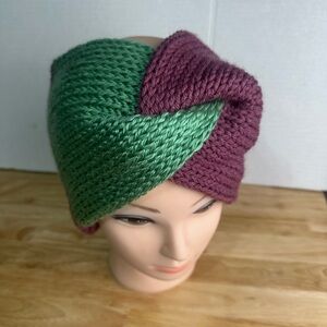 Handmade Green and Purple Knitted Earwarmer